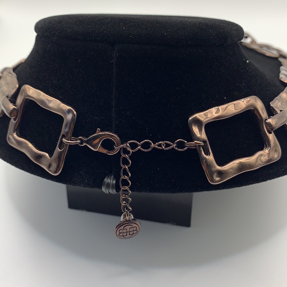 Brown Metallic Rectangular Chain Necklace - image 3